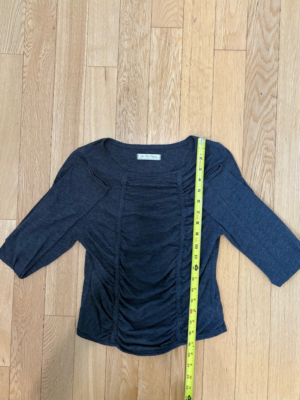 Free People We The Free Ruched Long Sleeve Top Charcoal Grey Size M Whimsygoth - Picture 5 of 6